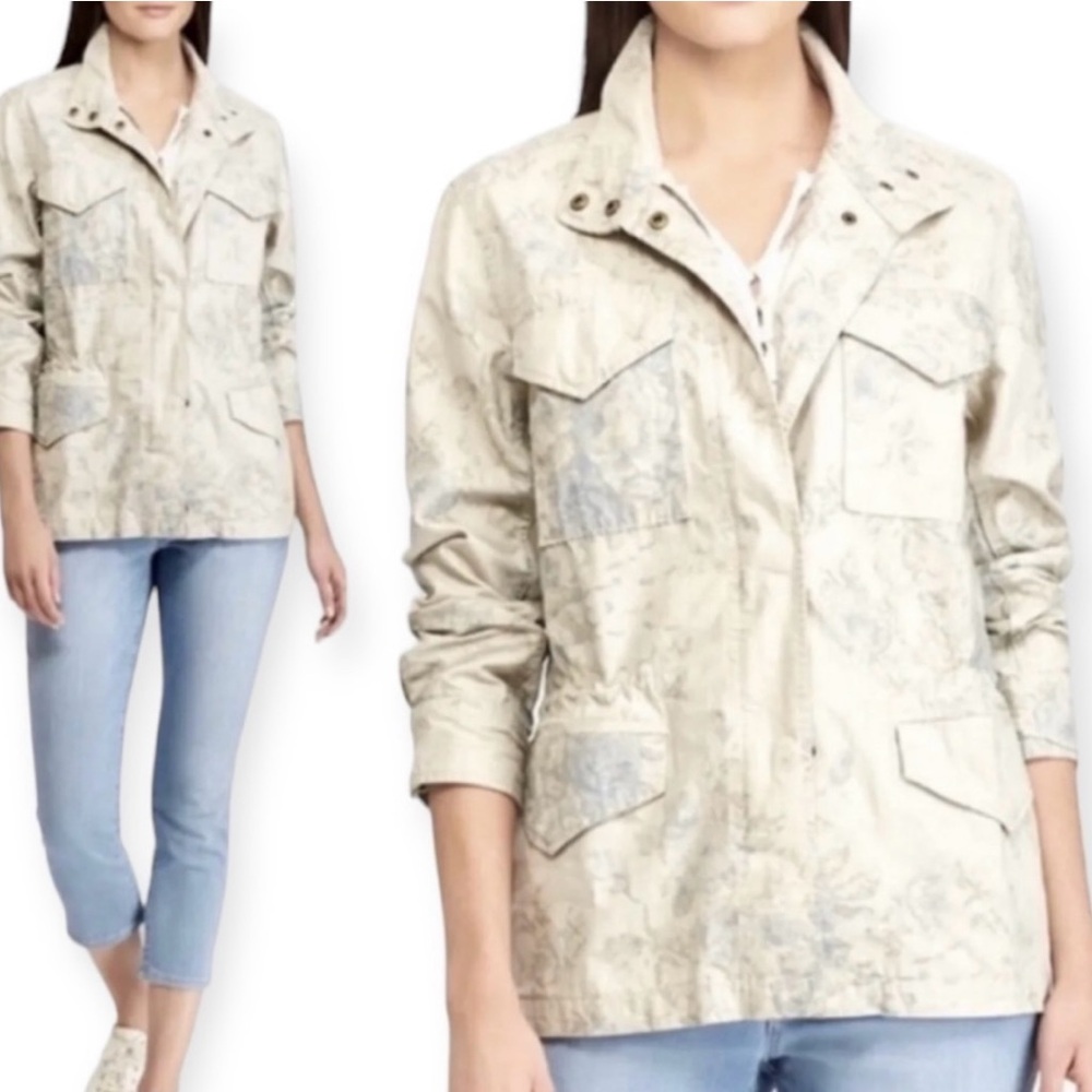 Chaps Cream Utility Jacket with Relaxed Fit and Textured Fabric